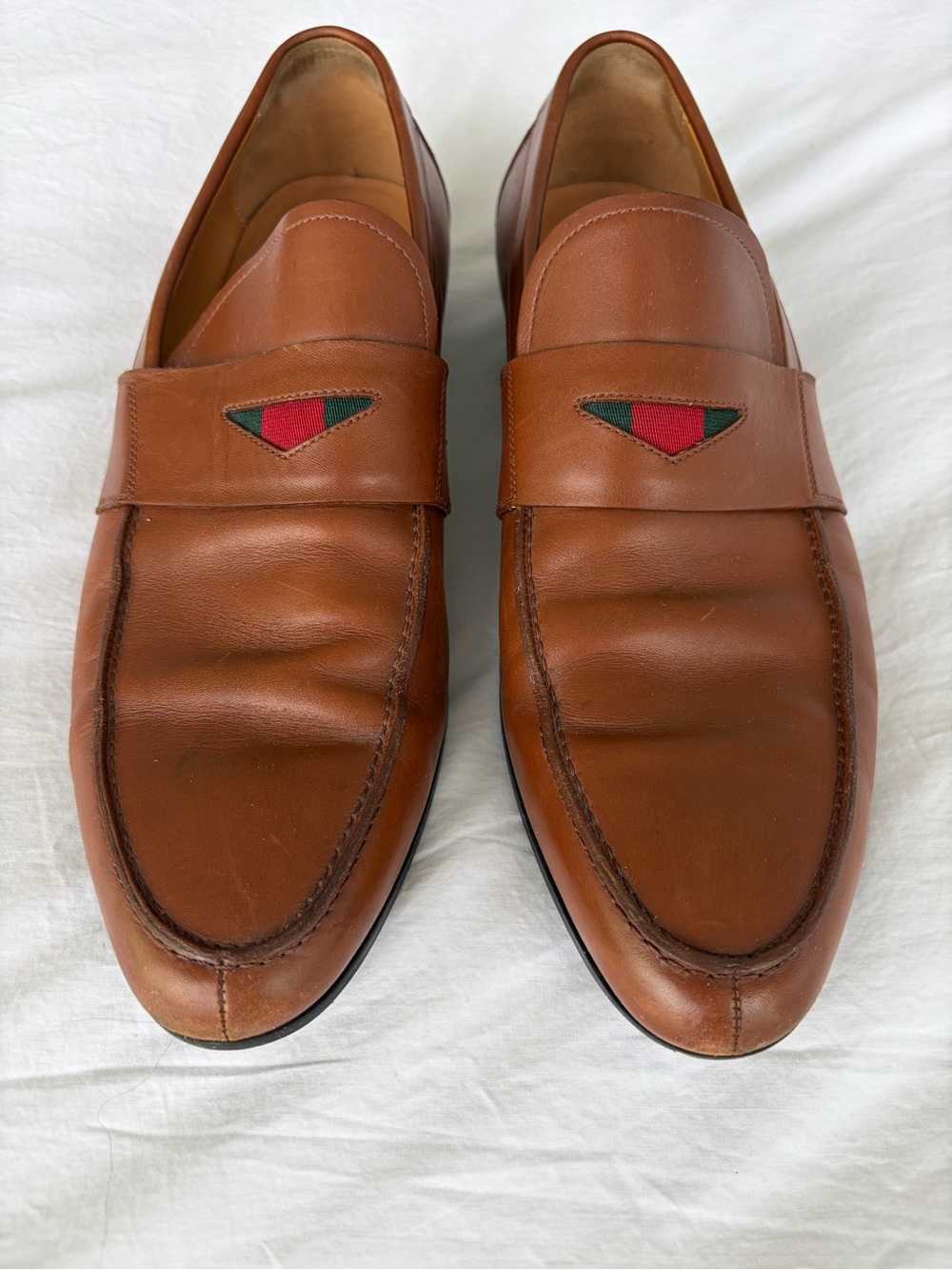 Gucci Brown Leather Slip-On Loafers with Red & Green Web Accent